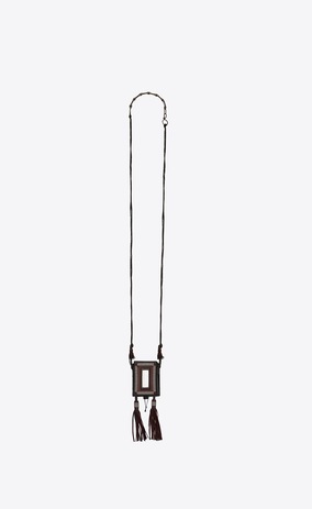 SAINT LAURENT Long necklace Man marrakech cigarette case in garnet leather, metal and mirror a_V4